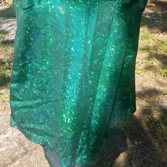 MERMAID SUIT ~ Holographic Green Halter Romper - Picture 2 of 4